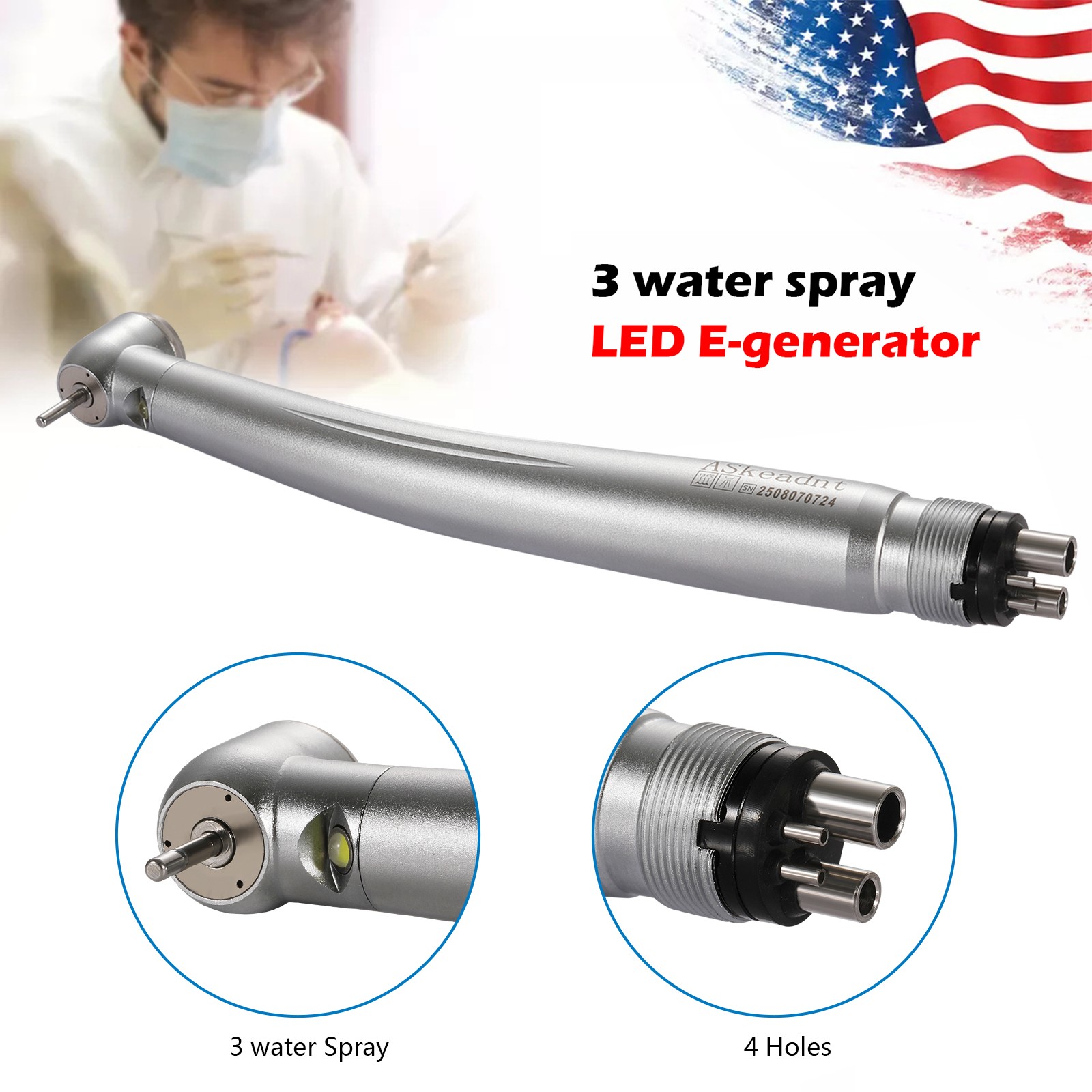 Dental PANA Max High Speed LED Handpieces NSK Type Internal Triple Spray Push US
