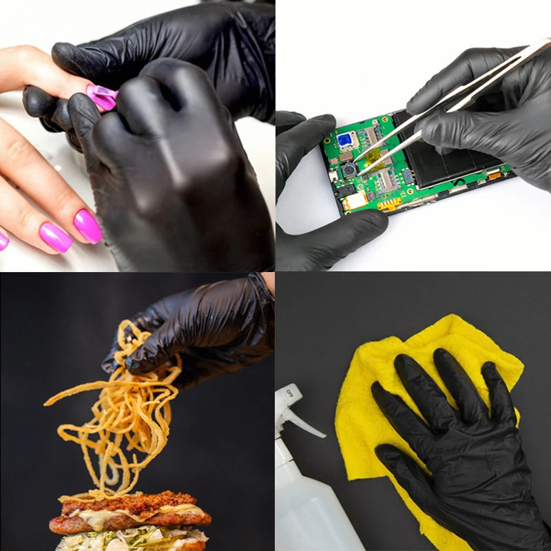 50/100/200/400/1000Pcs Cleaning Gloves, Nitrile Gloves, Black Food Grade Disposa