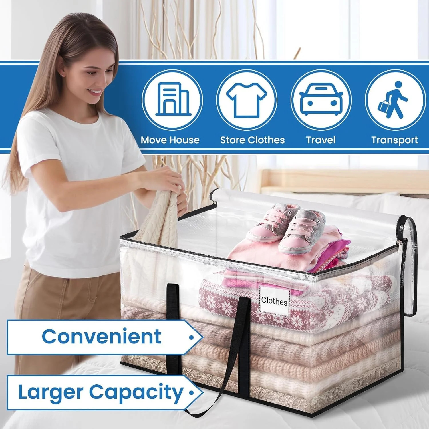 RoomHacks Heavy Duty Clear Moving Bags with Reinforced Handle and Double Zipper,