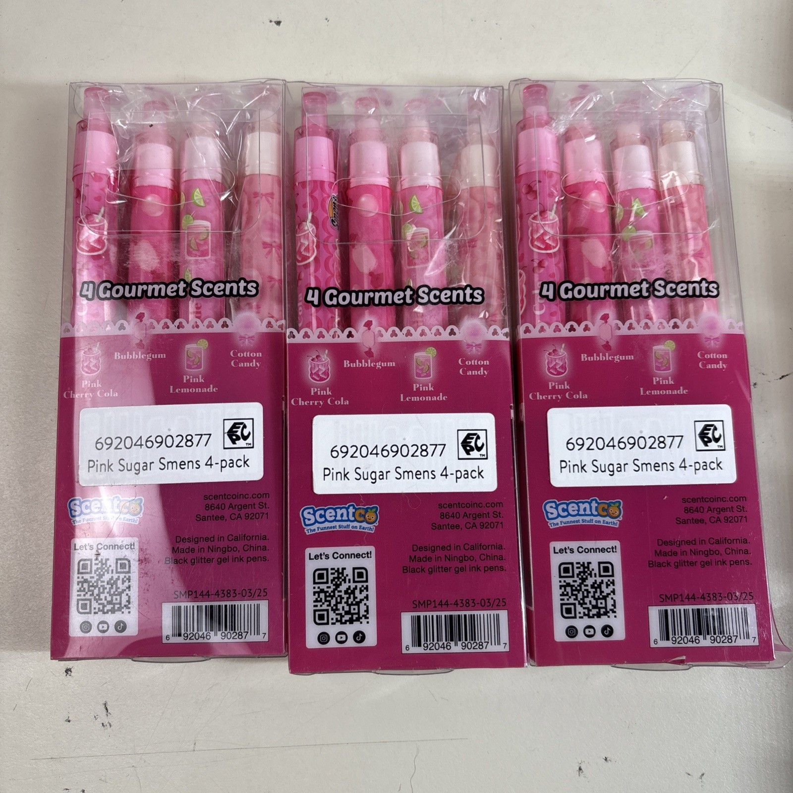 SMENS Pink Cherry Cola Scented Glitter Gel Ink Pen 4 Pack Brand New Lot of 3