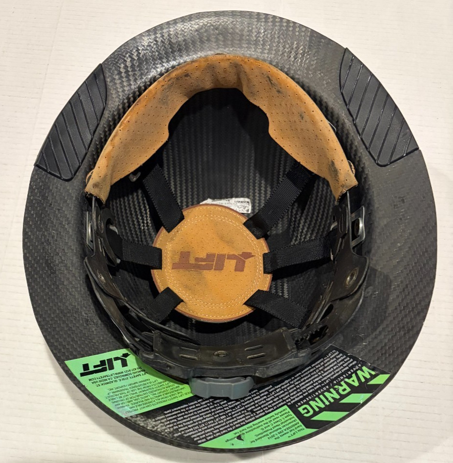LIFT Safety Dax Fifty 50 Carbon Fiber Full Brim Hard Hat Orange Black Used LOOK
