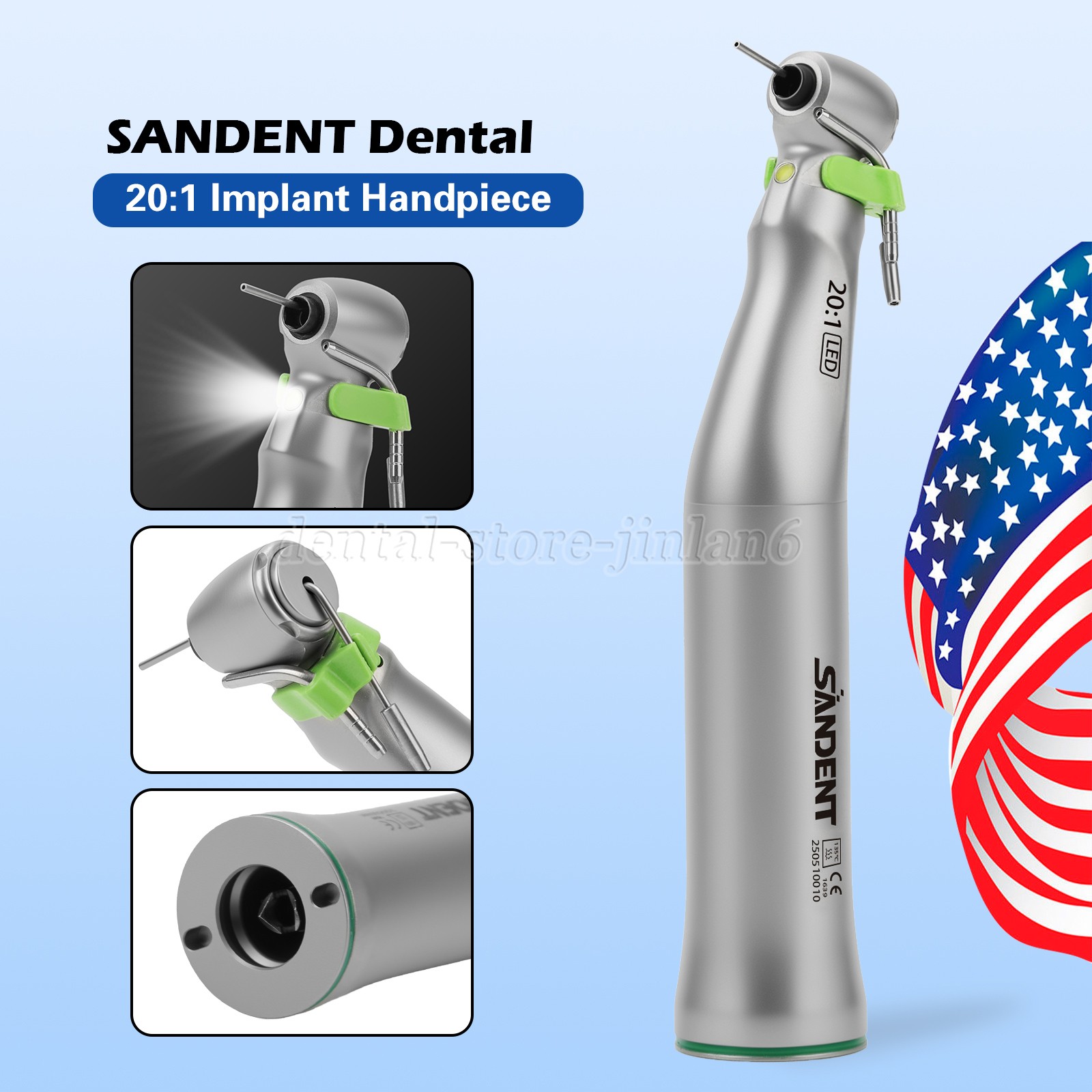 New WS-75 LG 20:1 LED+ Contra Angle E-Type for W&H Dental Implant Surgical Motor