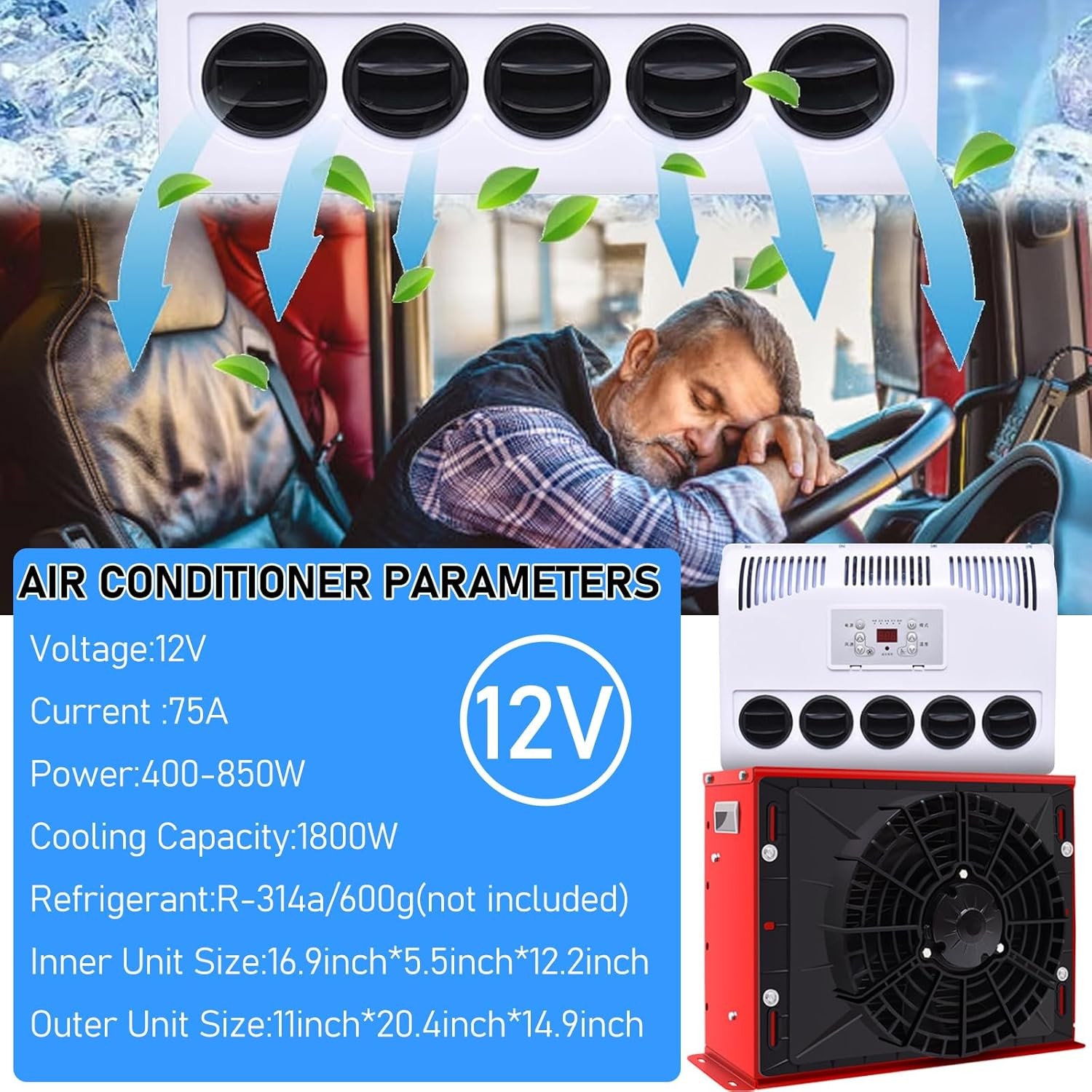 12V 11000 BTU Truck Air Conditioner Split AC For Semi Trucks Bus RV Caravan US