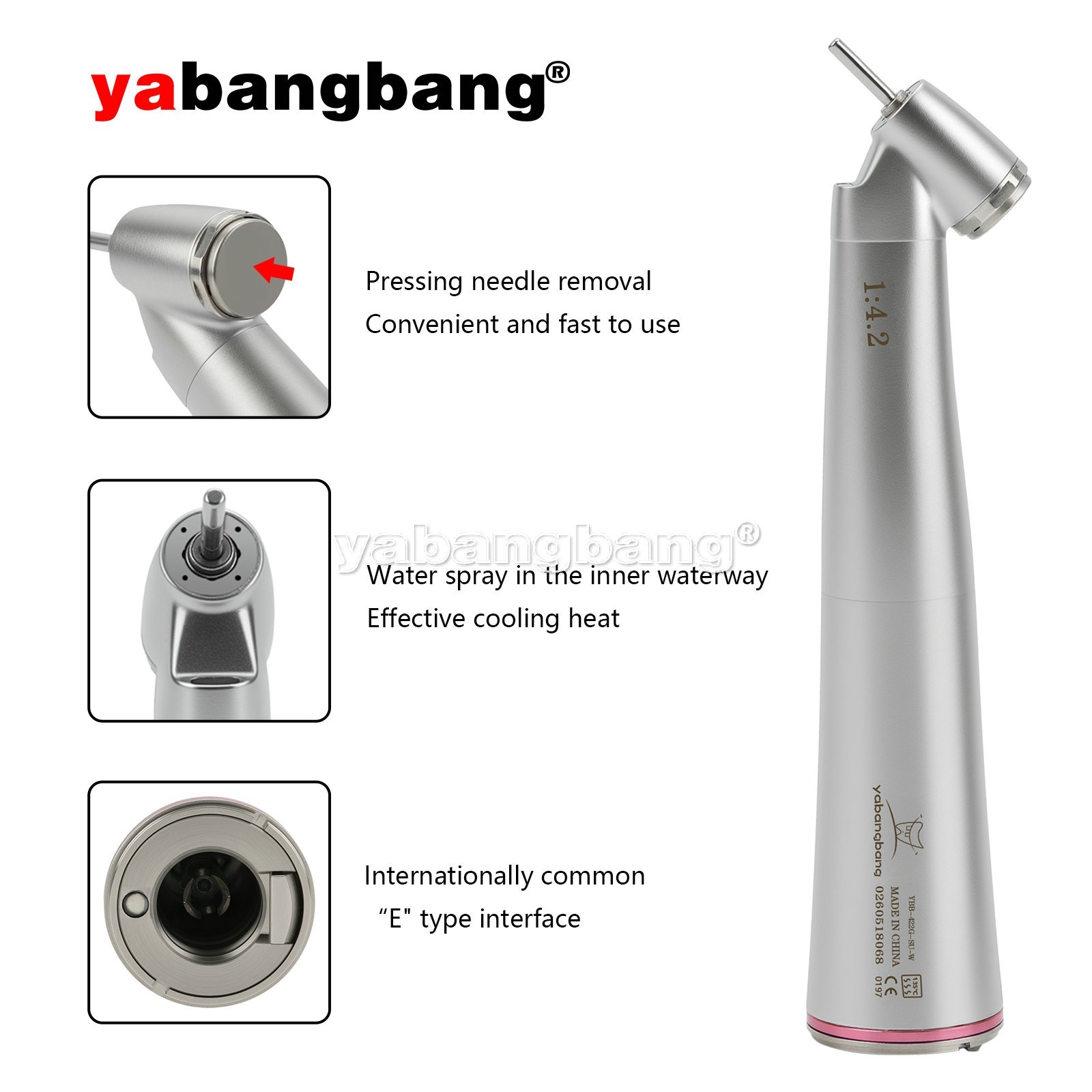 Dental 45° Angle push button head contra angle fiber optic 1:4.2 handpiece USA