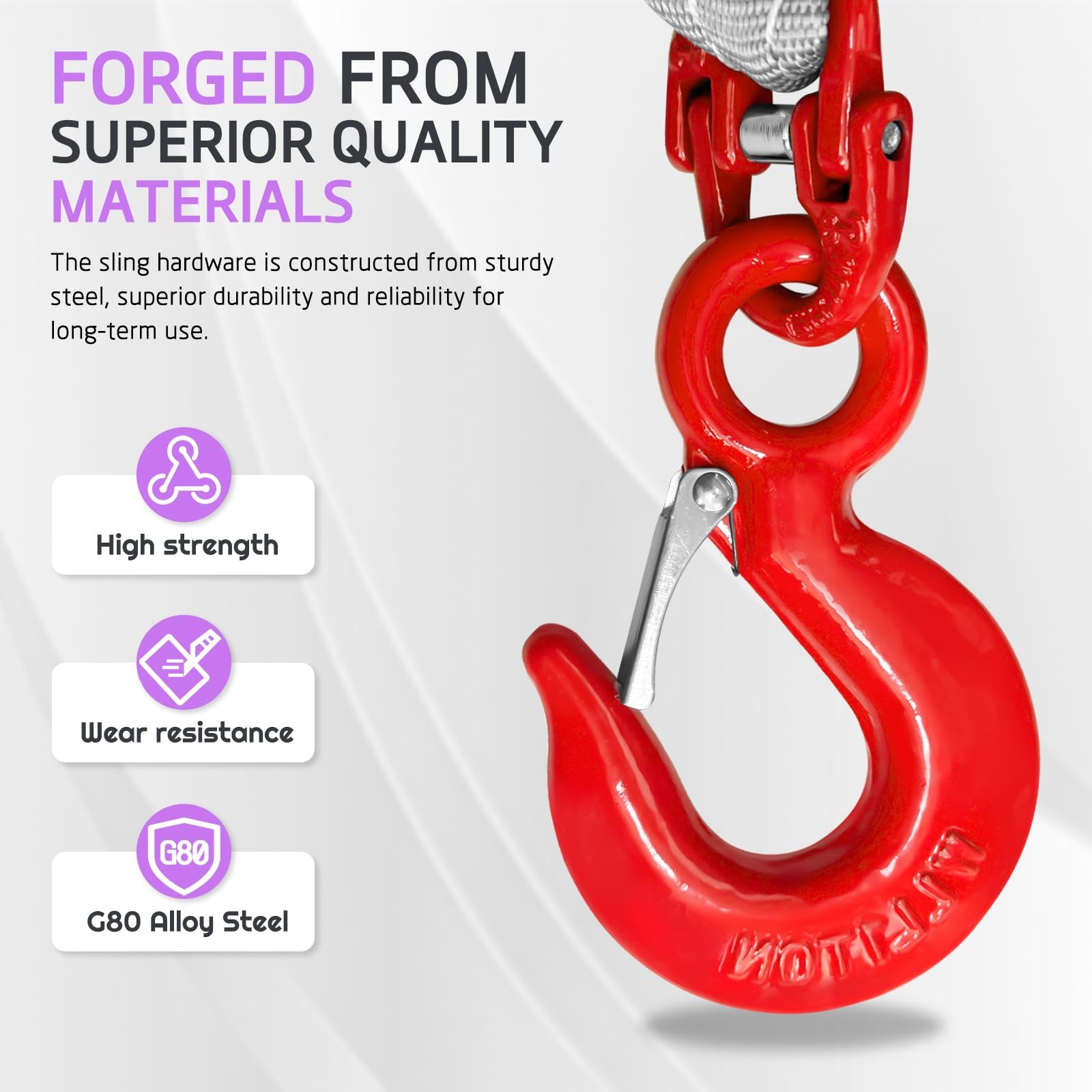 Four Leg Web Sling 5ft 6600lbs G80 Alloy Steel Grab Hooks Purple SENKEYFE Bridle