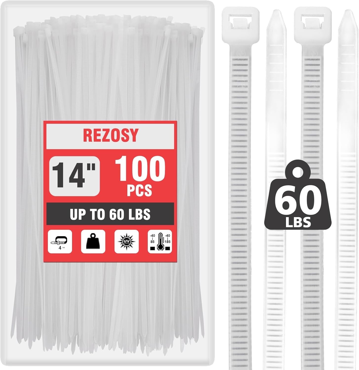 14 Inch Heavy Duty UV Resistant Nylon Cable Ties – 100 Pack for Secure Bundling