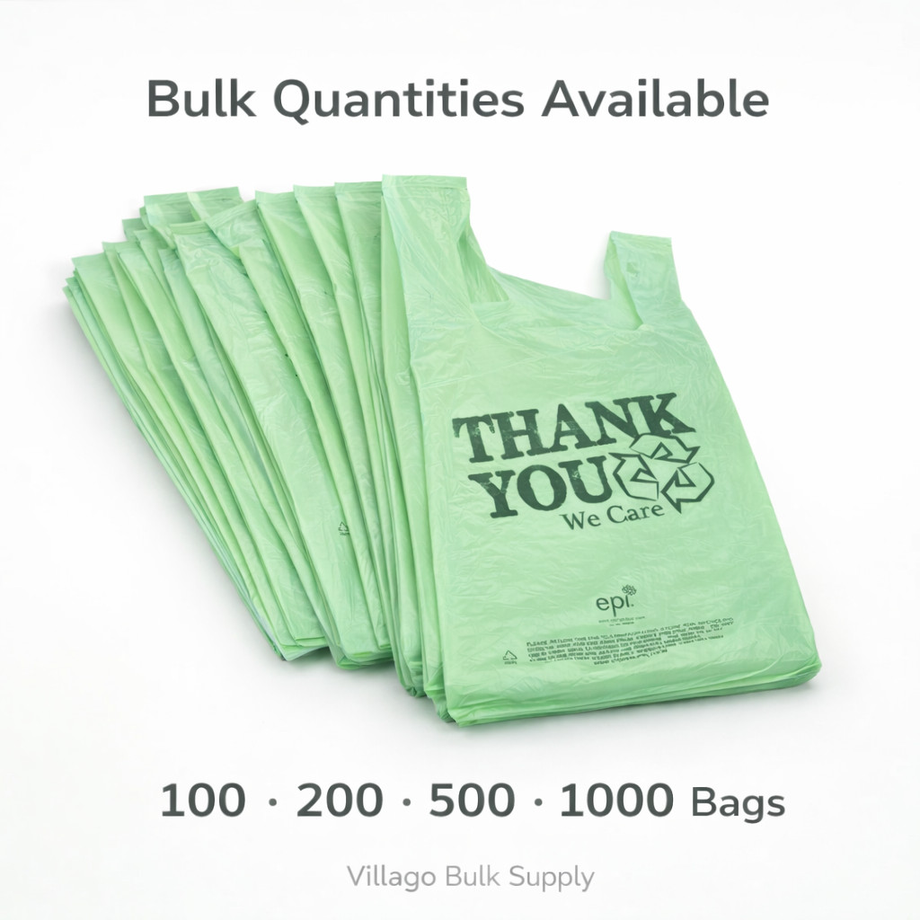EPI Biodegradable Thank You T-Shirt Bags 11.5x6x21 Green 0.55mil 100-1000