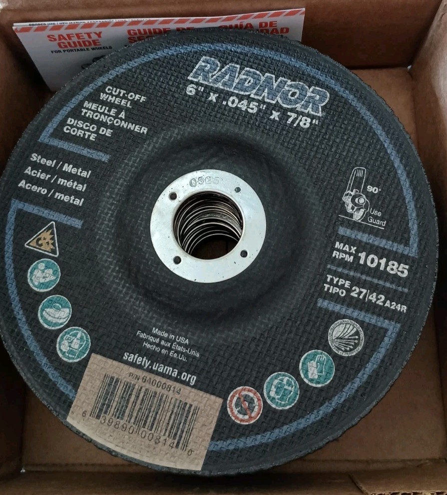 (QTY 25) Radnor 64000814: Steel Metal Cut-Off Wheel 6 in x .045 in x 7/8 in
