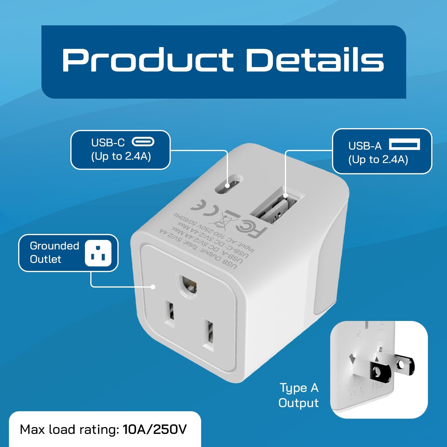 Japan, Philippines Travel Adapter Plug with USBA + USBC Usa Input Type A U…