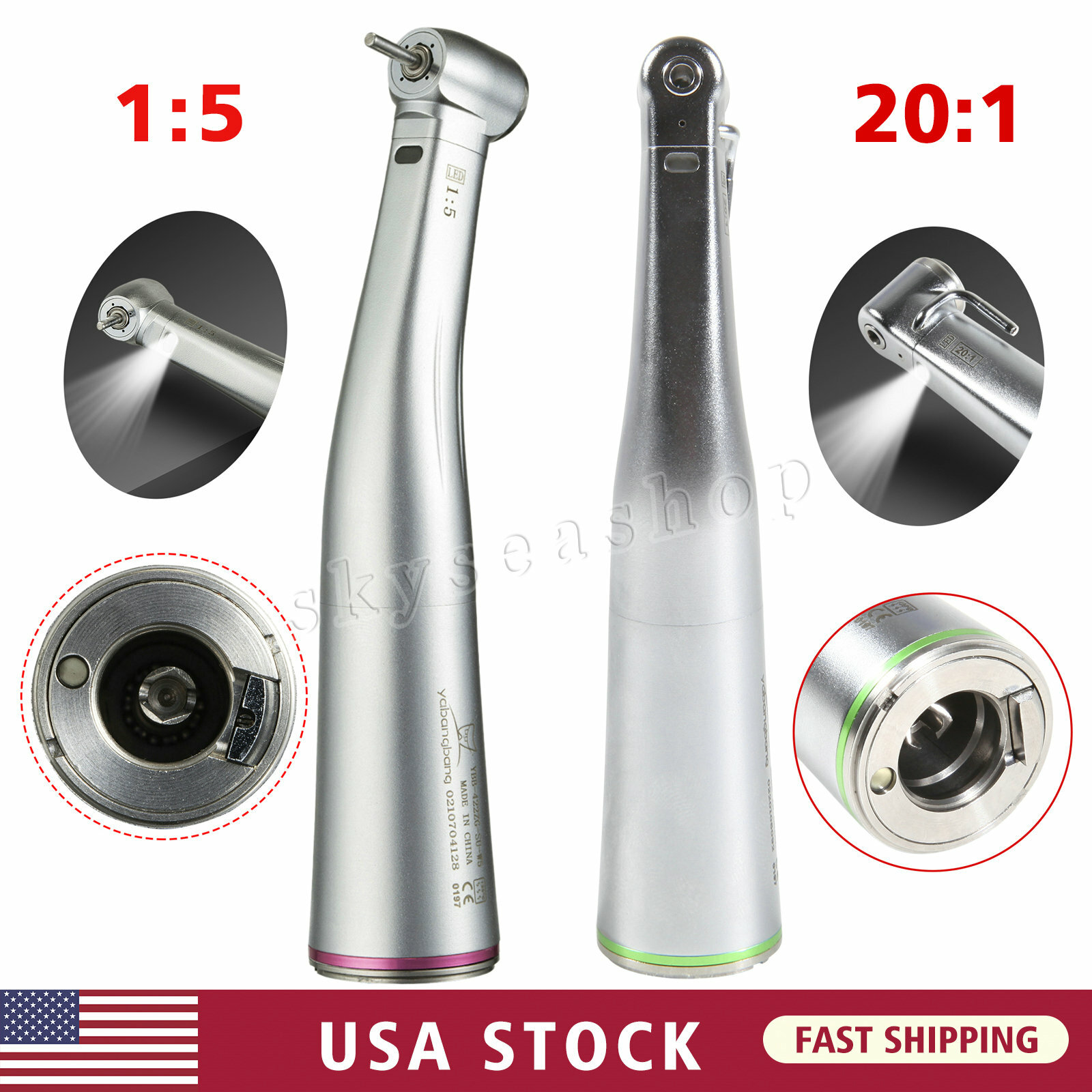 Dental LED 1:5 / 20:1 Implant Contra Angle Fiber Optic handpiece for KAV/NSK dt