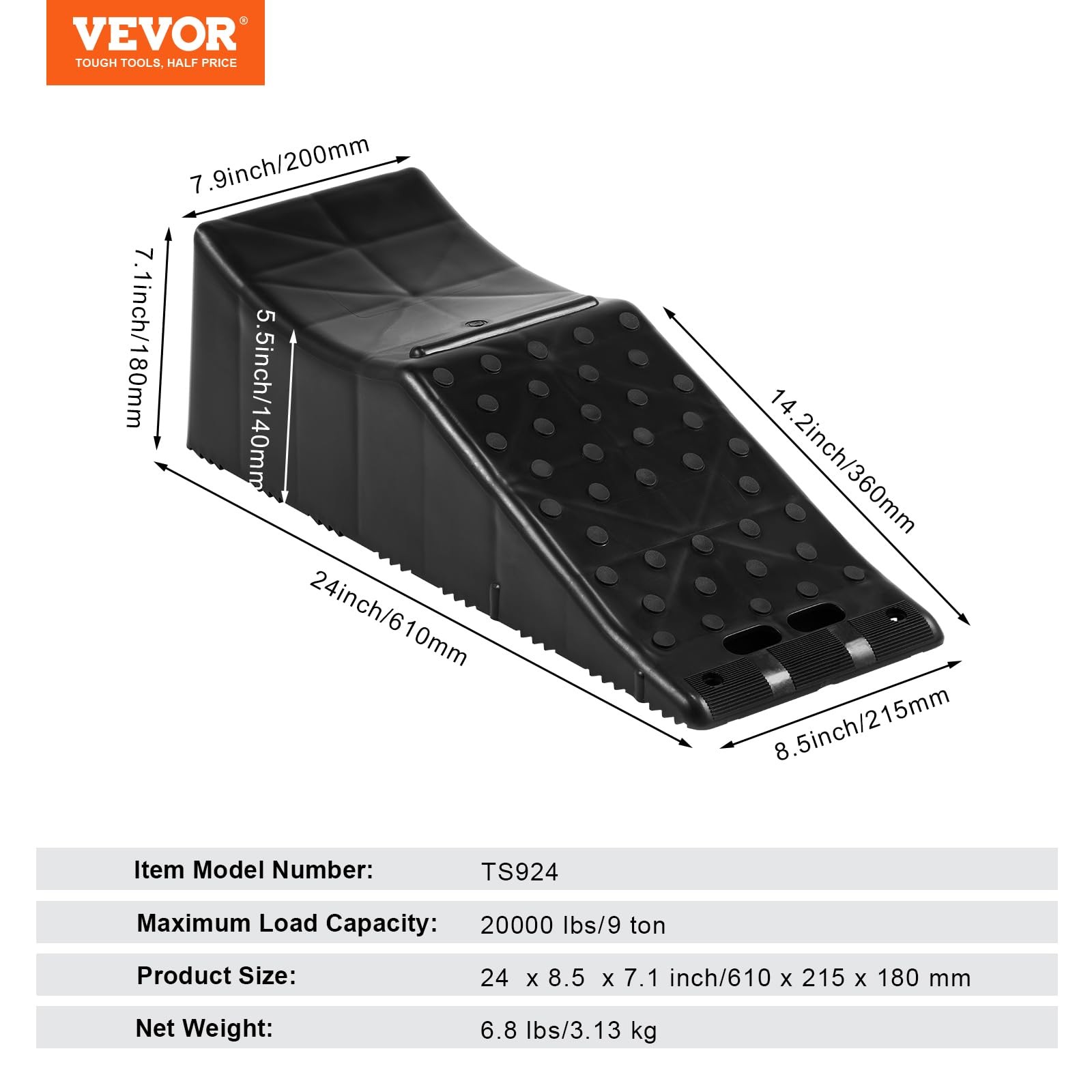 VEVOR 1Piece Vehicle Ramp 20000 lbs/9 Ton Capacity Car Service Ramp, Black