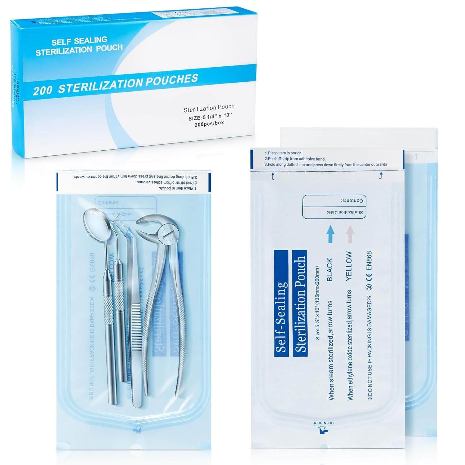 Sterilization Pouches- 5.25 ” x 10 ” Dental Medical Self Seal Pouch Bag 1000pcs
