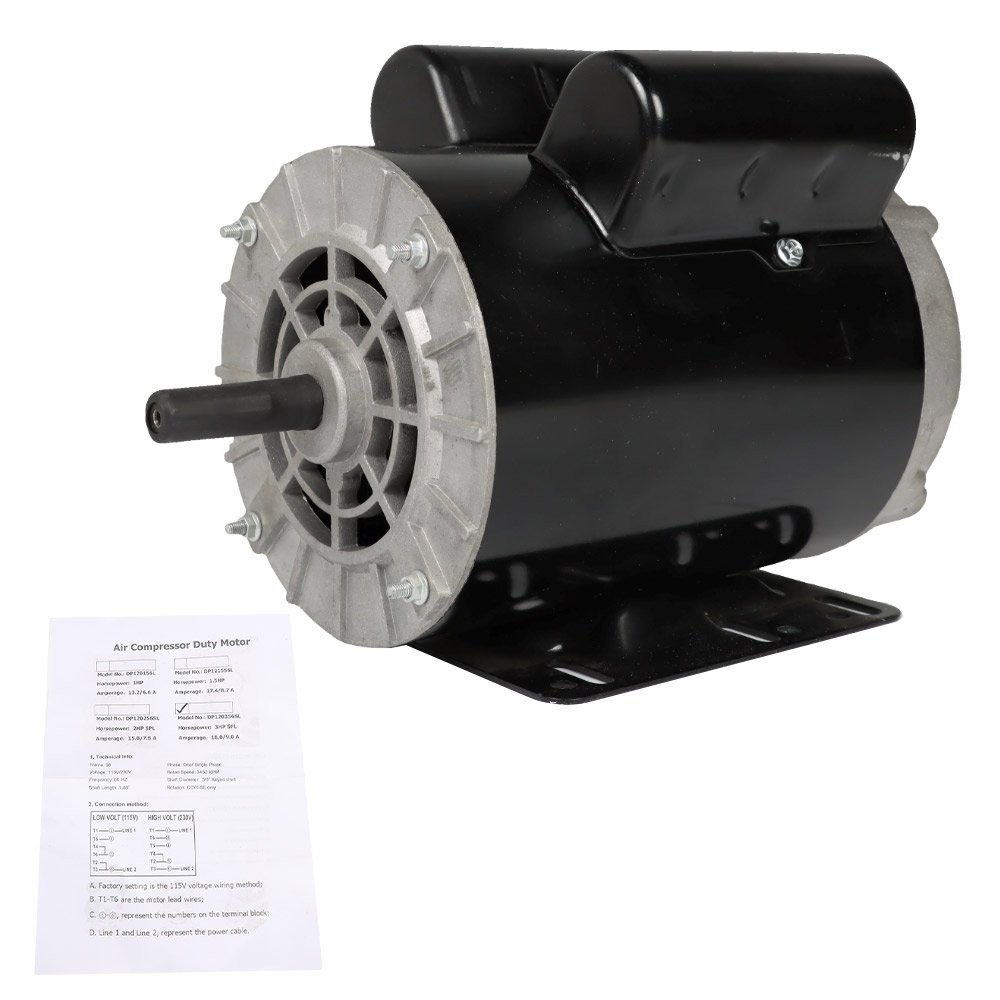 3 HP 3450 RPM SPL Electric Motor Compressor Duty 56 Frame 1 Phase 115/230V New