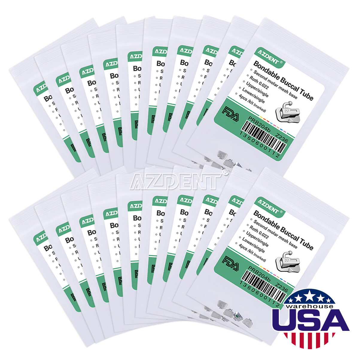 10-100X Dental Ortho Buccal Tube 2nd Molar MBT/Roth 022 Non-Convertible Bondable