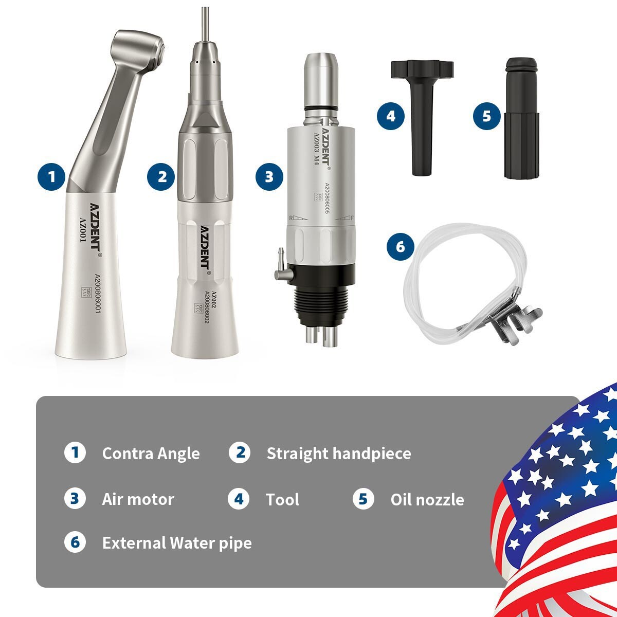 1-10Pc AZDENT Dental LED High Speed Handpiece/Contra Angle/Straight/Air Motor
