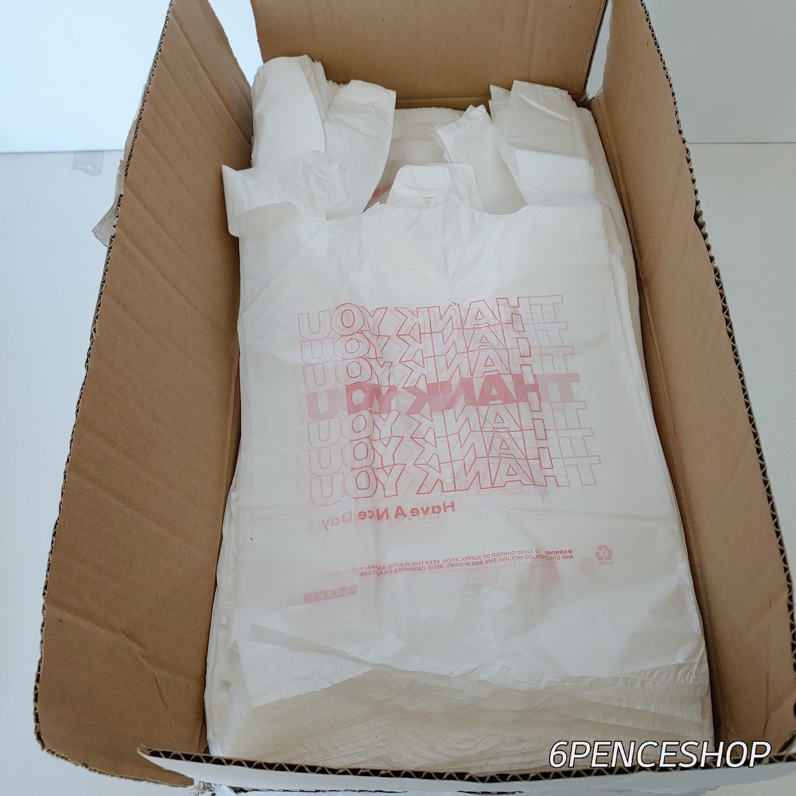 Bags 1/6 Small 8 x 4 x 16 THANK YOU T-Shirt Plastic Grocery Shopping Bags white