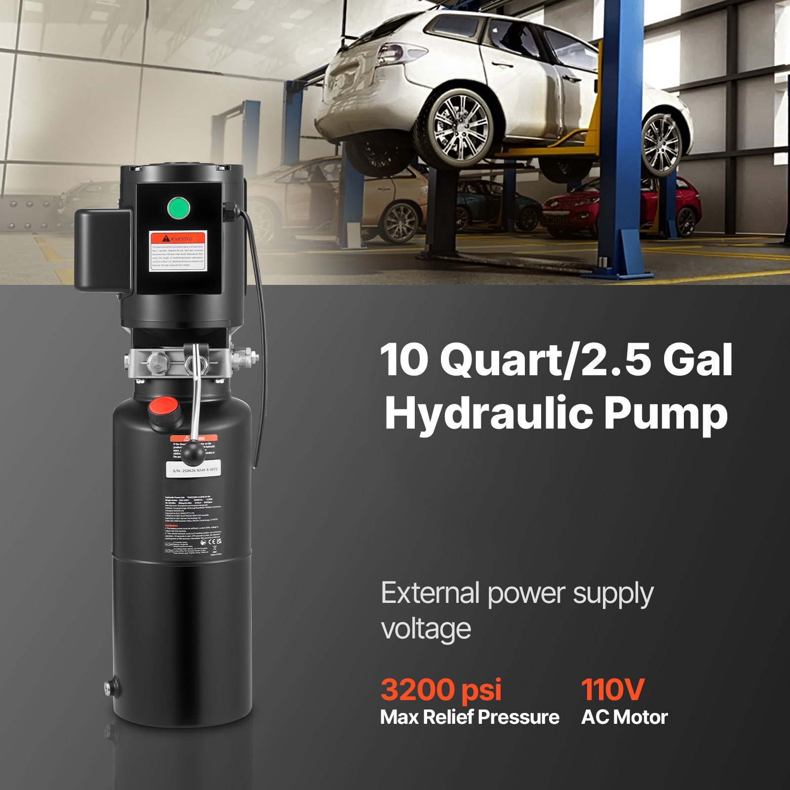 Uimoso 110V Car Lift Hydraulic Power Unit 2.5 Gal /10 Qt Auto Lifts Post Pump