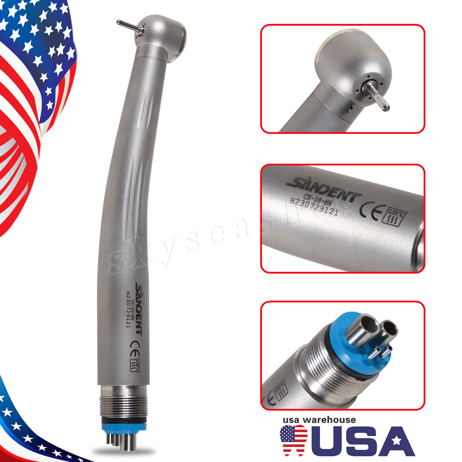 10pcs Dental High Speed Handpiece Ceramic Bearing Single Spray 4 Holes