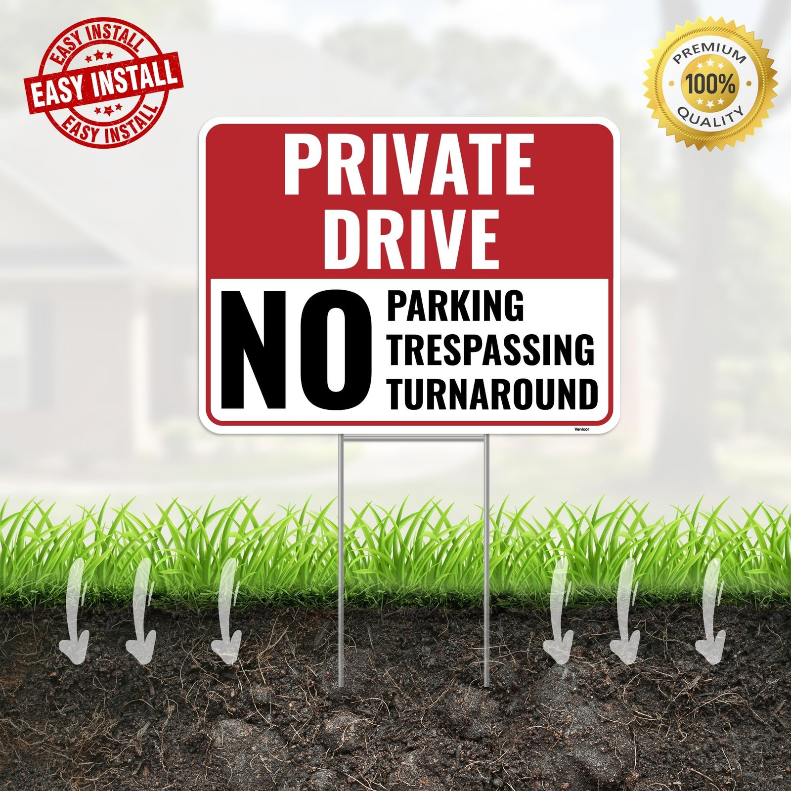 2PC Private Driveway No Turnaround Sign with Stake, 12 Inches by 9 Inches – C…