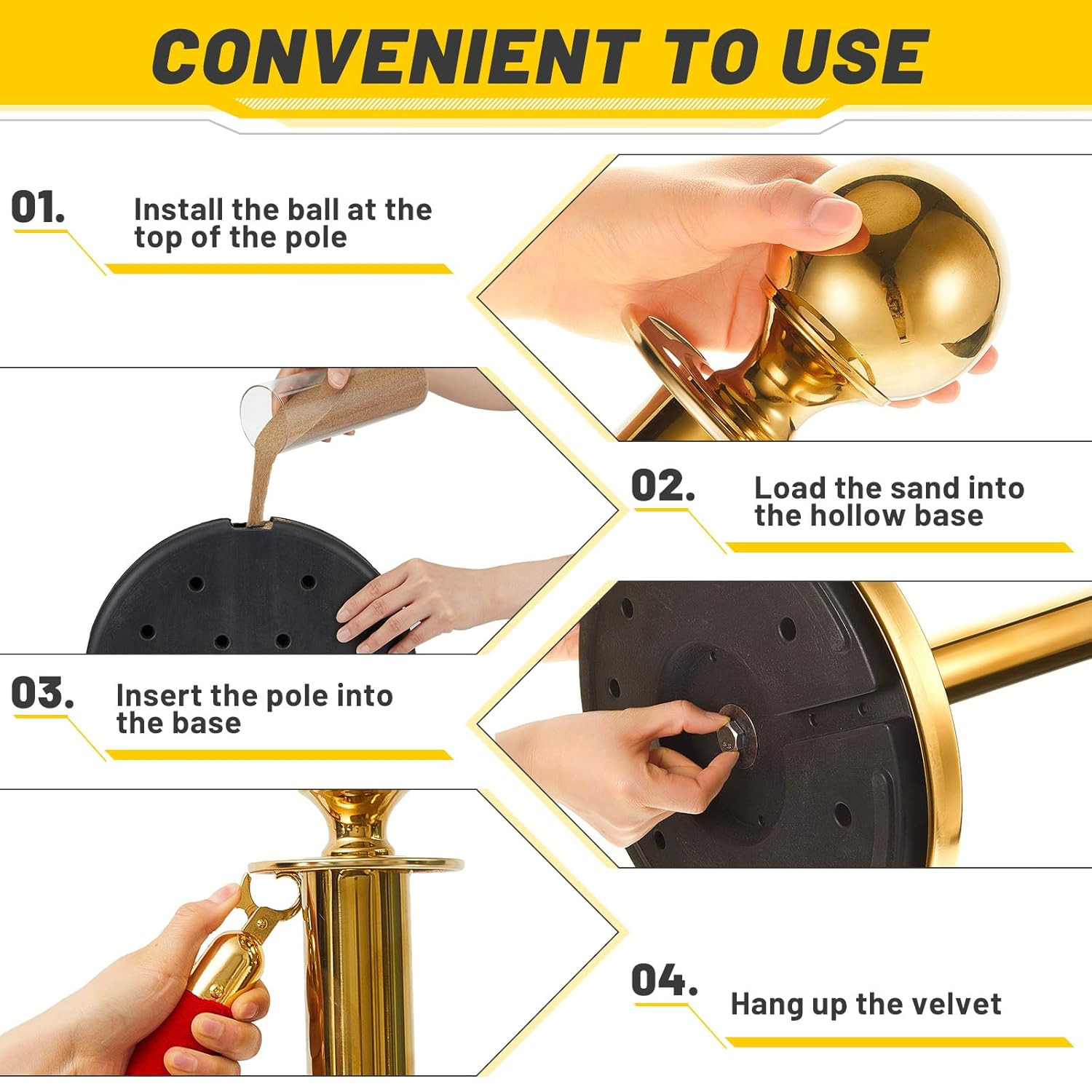 Gold Stanchion Set with Velvet Ropes for Events, Parties & Photo Booths