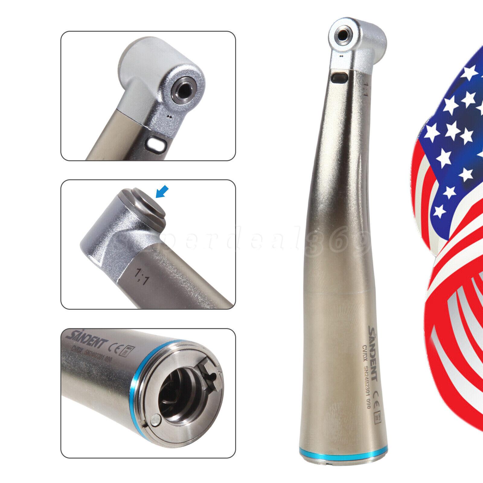 NSK Style Dental Fiber Optic 1:1 Contra Angle Low Speed Handpiece Inner Channel