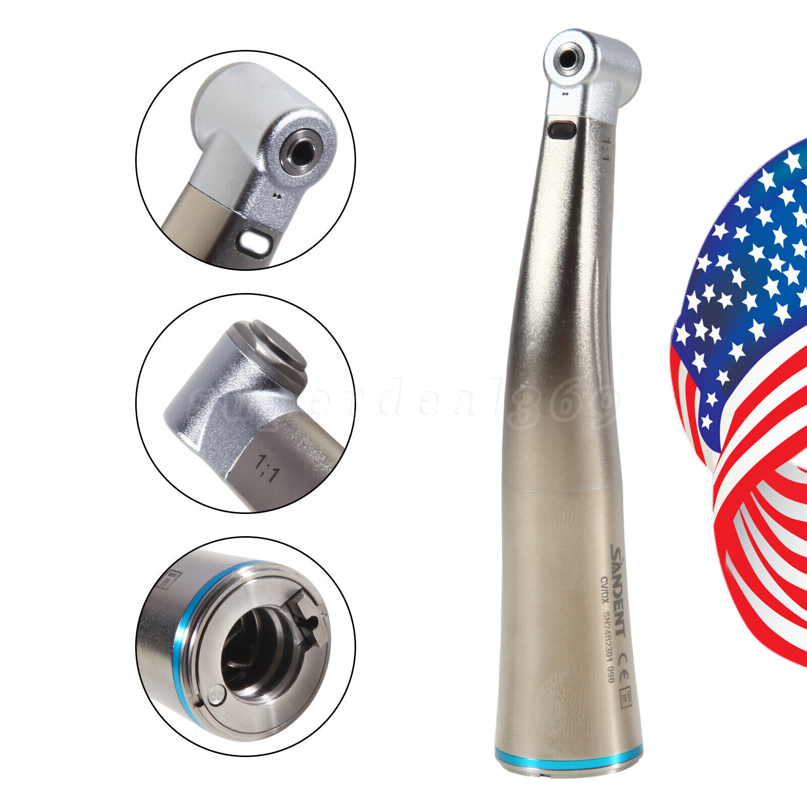 NSK Style Dental Fiber Optic 1:1 Contra Angle Low Speed Handpiece Inner Channel