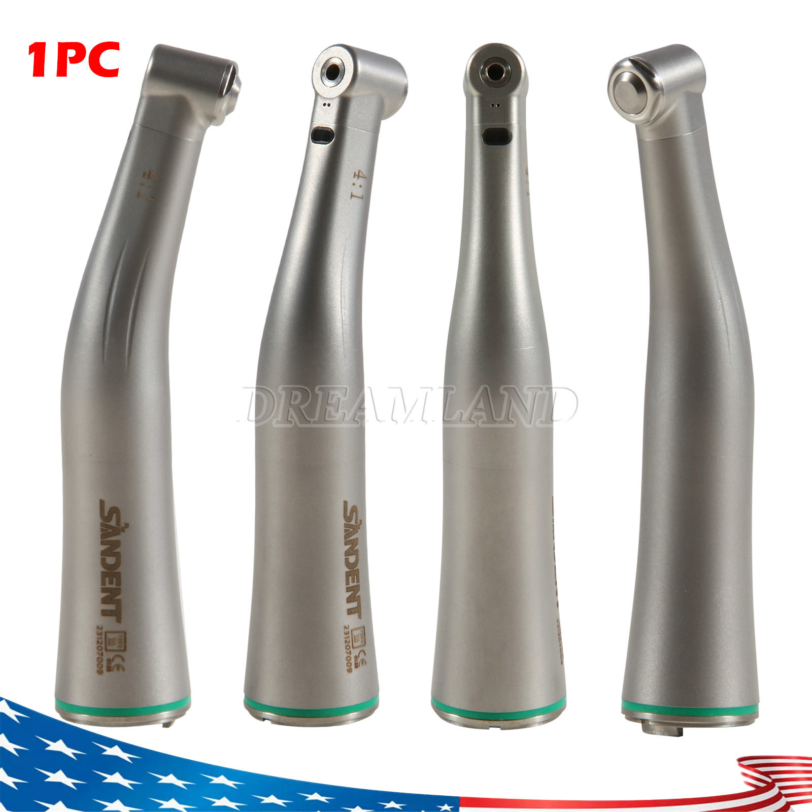 Dental 4:1 LED Fiber Optic Contra Angle Handpiece Quattro Spray Internal Channel