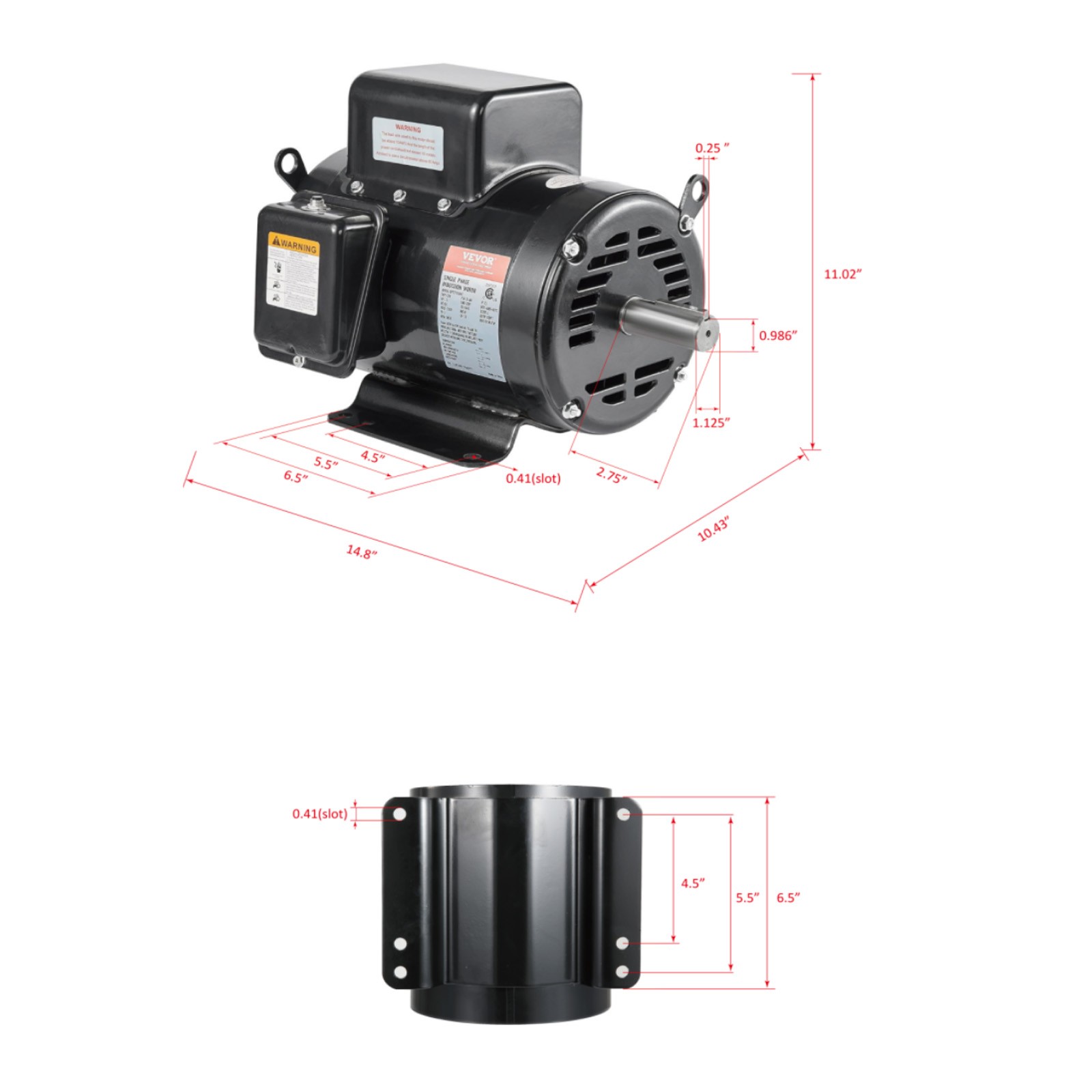 5HP Air Compressor Electric Motor 230V 25A 3450RPM 56Hz Frame CW/CCW Rotation