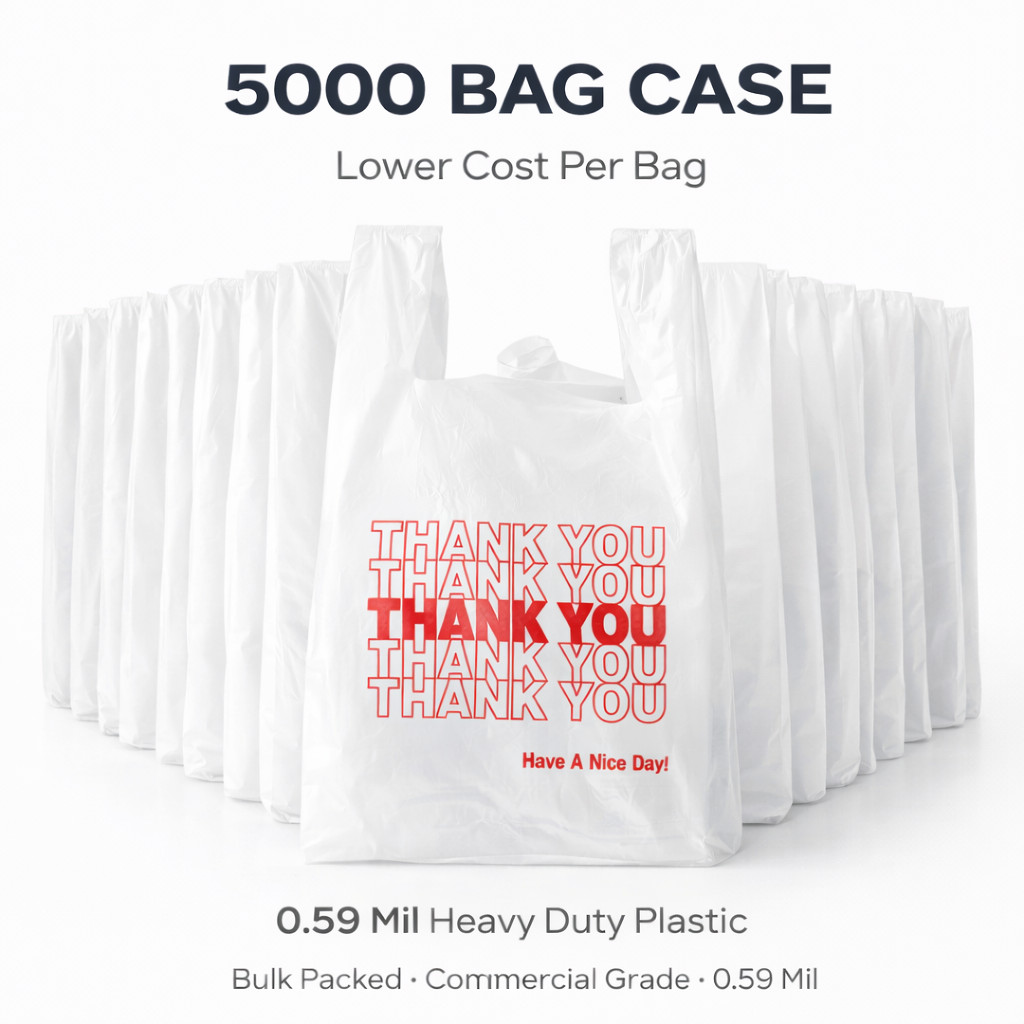 5000 0.59 Mil Heavy Duty Thank You Bags 1/6 Large 21×6.5×11.5 Retail