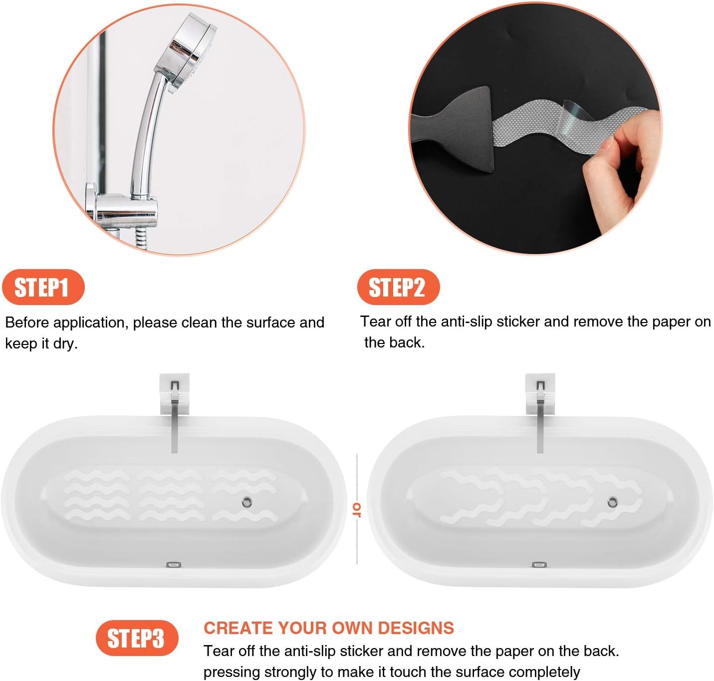 USA Patented Anti Slip Shower Stickers 24 PCS Safety Bathtub Strips Clear