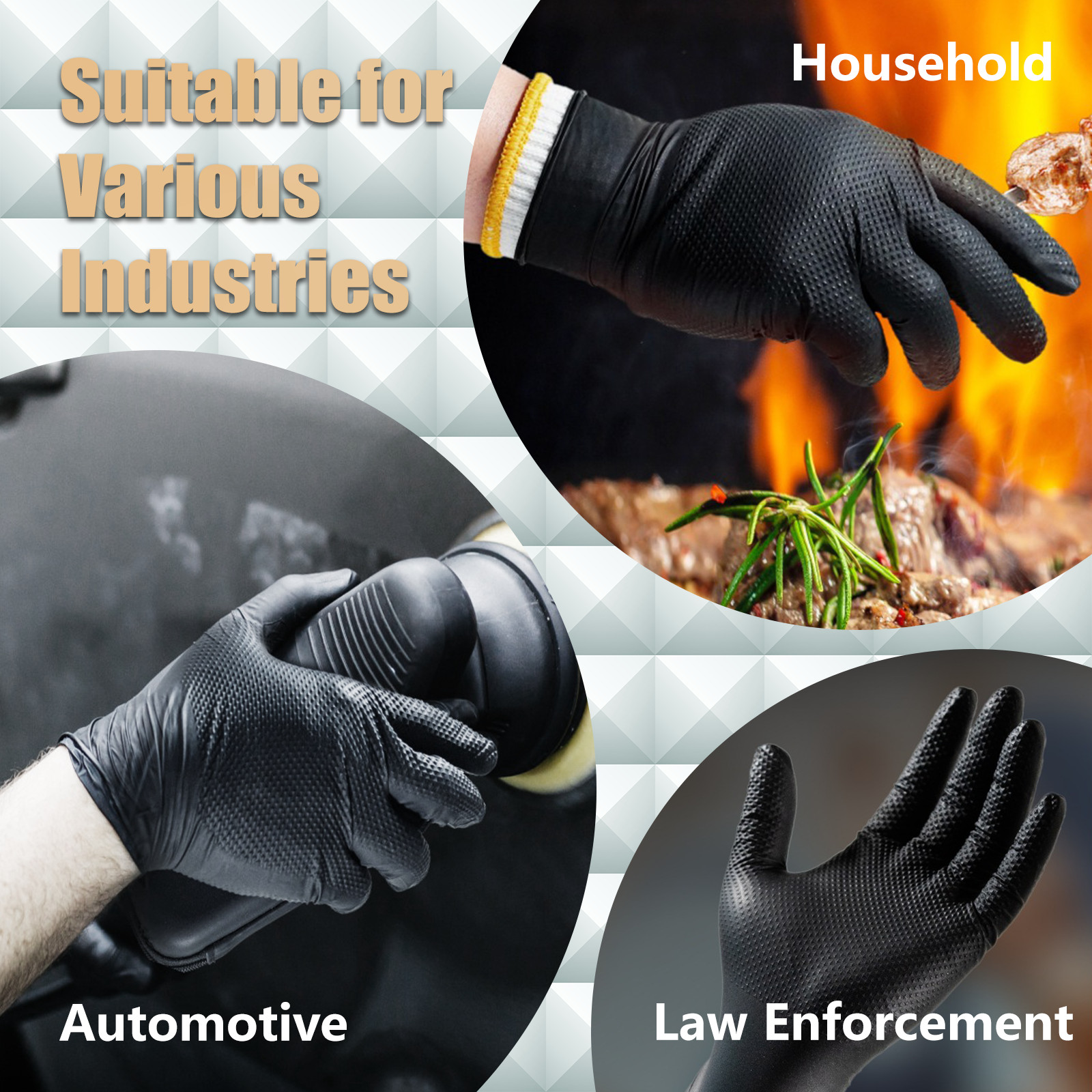 100Pcs 8Mil Heavy Duty Nitrile Gloves, Diamond Grip, Orange Latex &Powder Free