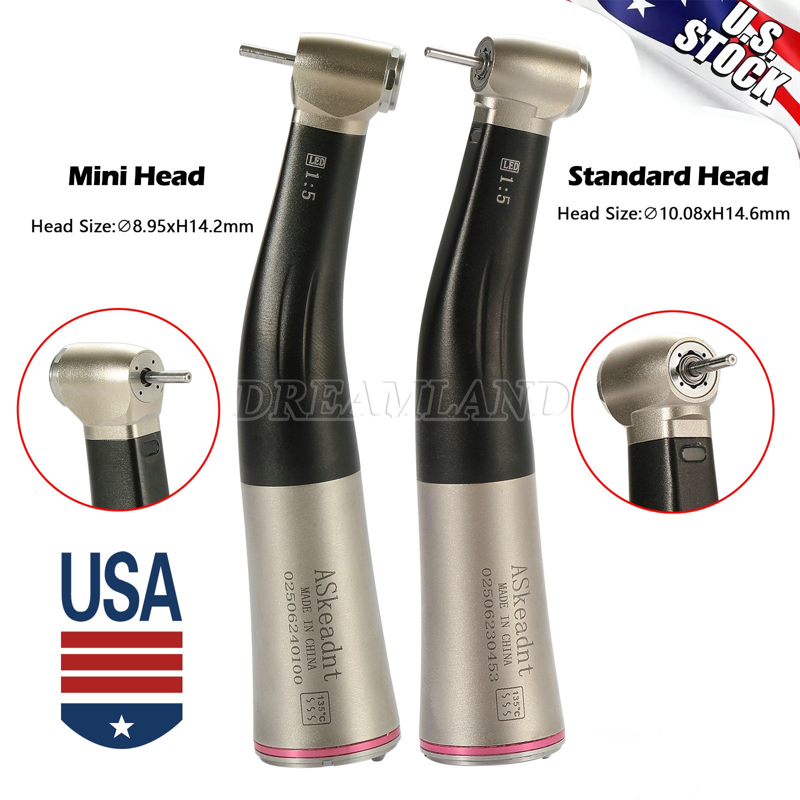 Dental LED 1:5 Contra Angle Fiber Optic Handpiece Mini / Standard Head 2 Colors