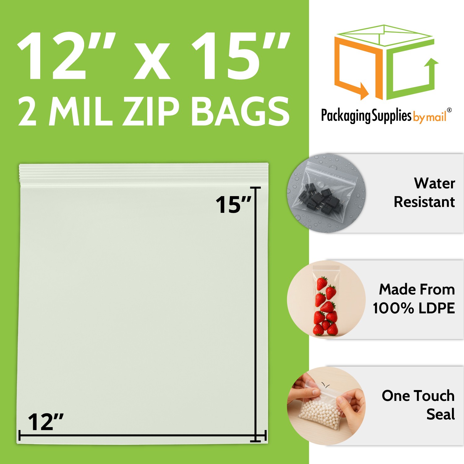 1000 12×15 Clear Plastic Zipper Poly Locking Reclosable Bags 2 MiL