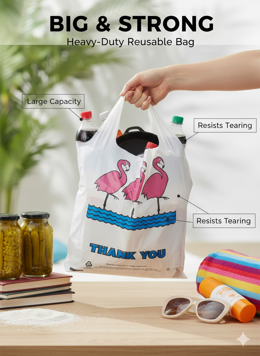 Flamingo Thank-you T-shirt Plastic Shopping Bags Handles 11″x6″x21″ Lot 700