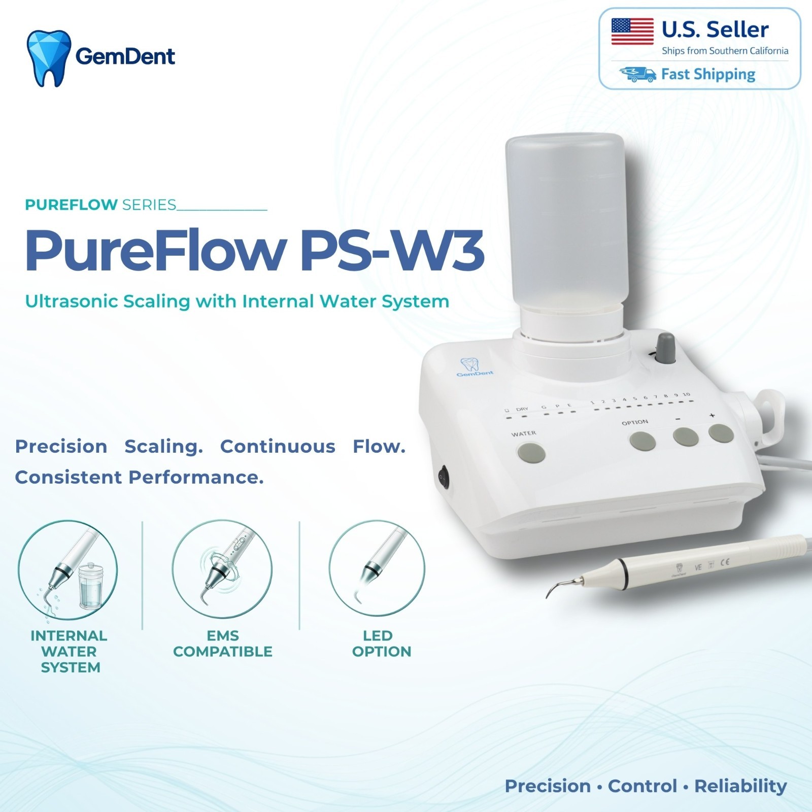 GemDent Ultrasonic Piezo Scaler EMS Compatible LED Dental Cavitron Unit