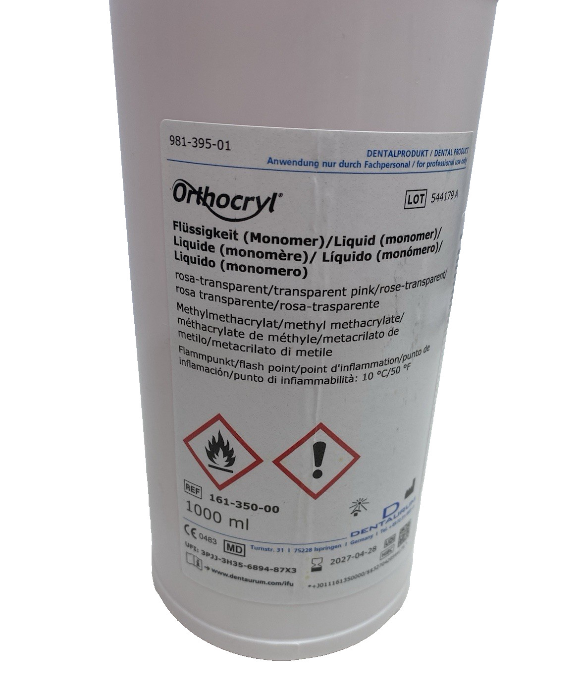 161-350-00 Orthocryl Liquid Monomer 1000ml, Transparent Pink