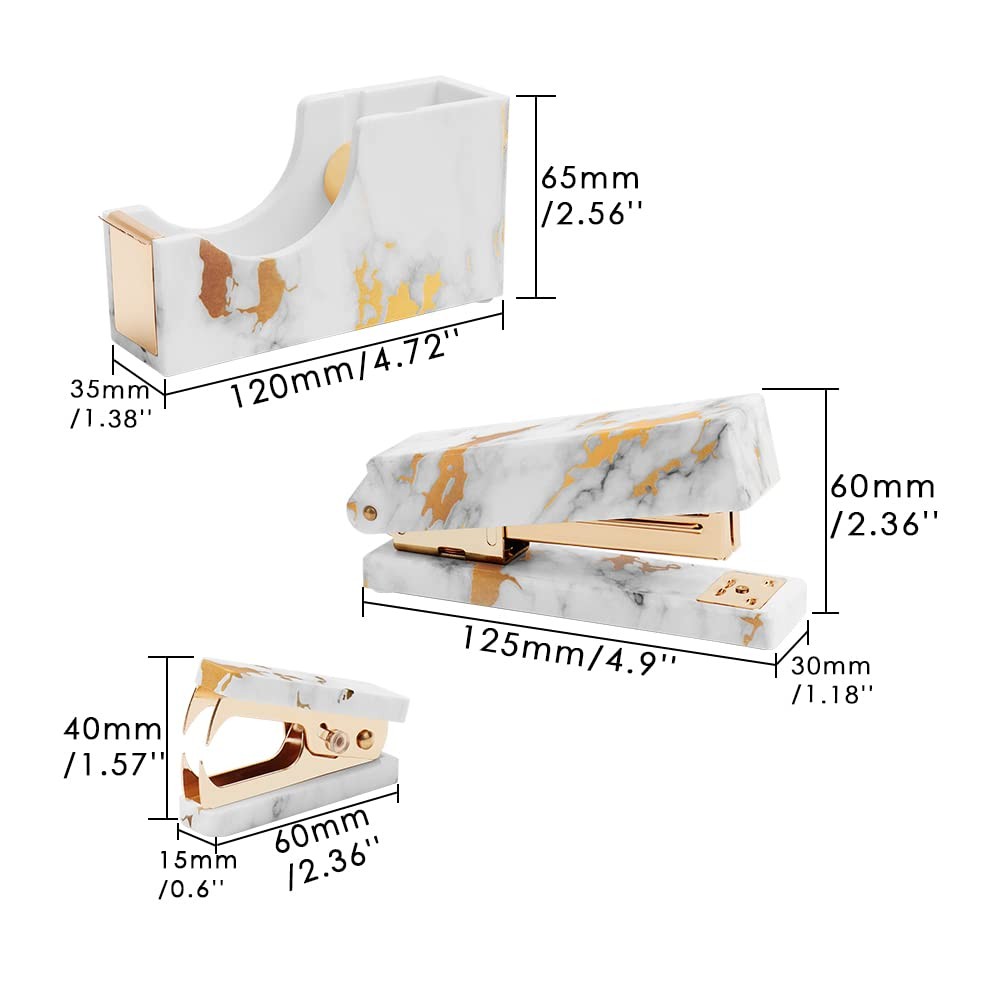 Mei Yi Tian Marble Gold Line Print Gold Stapler Staples Remover Tape Dispenser