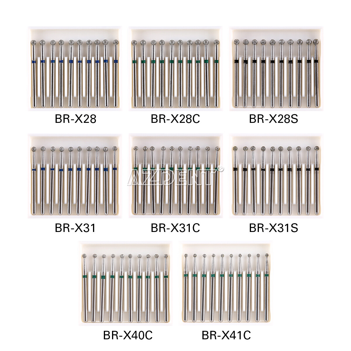 10pcs AZDENT Dental Diamond Burs FG 1.6mm Round Ball for High Speed Handpiece