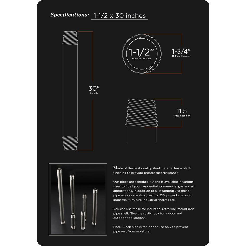 1-1/2 In. X 30 In. Black Steel Pipe