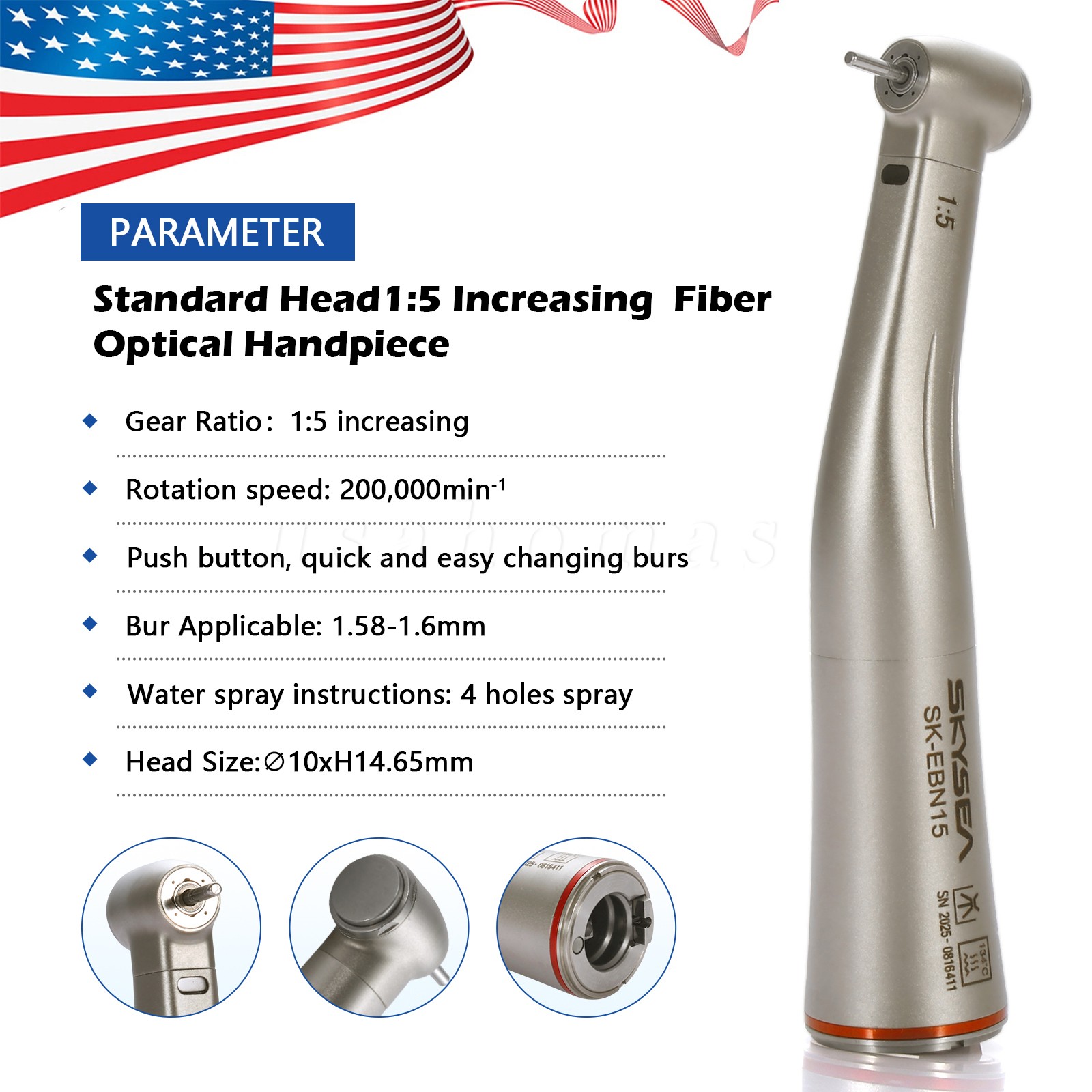 1:5 Dental Fiber Optic Push Button Contra Angle Handpiece Fit NSK S-MAX M95L