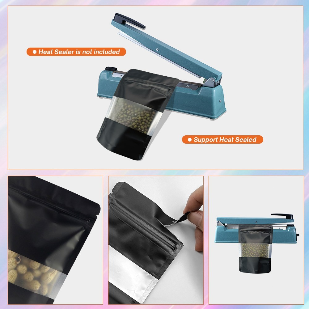 Multi-Size & Color Foil Mylar Matte Stand Up Zip Lock Bag w/ Rectangle Window