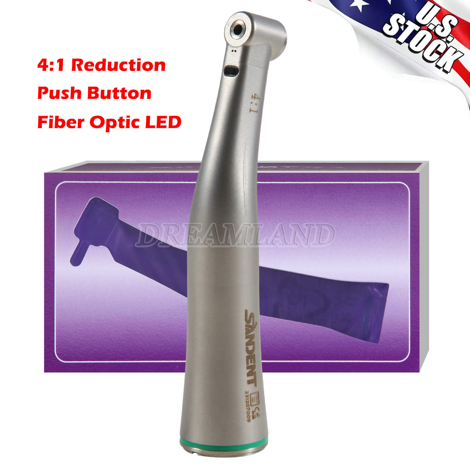 Dental 4:1 LED Fiber Optic Contra Angle Handpiece Quattro Spray Internal Channel