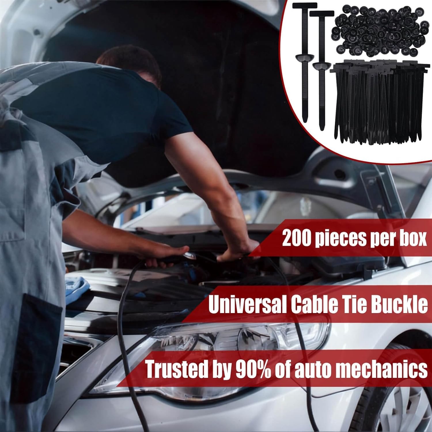 200PCS-Universal Cable Tie Buckle, Heavy Duty Self-Locking Nylon Zip Ties Holder