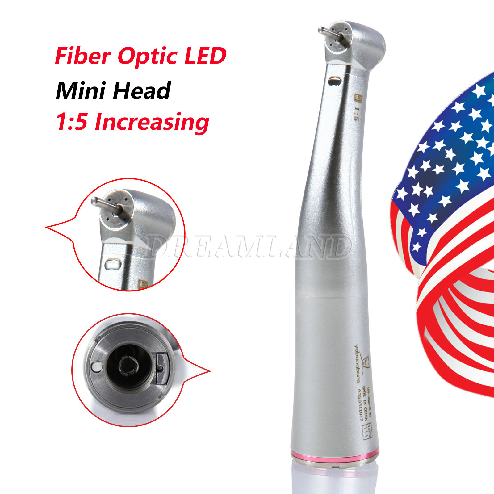 Dental 1:5 Electric Fiber Optic LED Contra Angle Red Ring Fit NSK Ti Max X95L