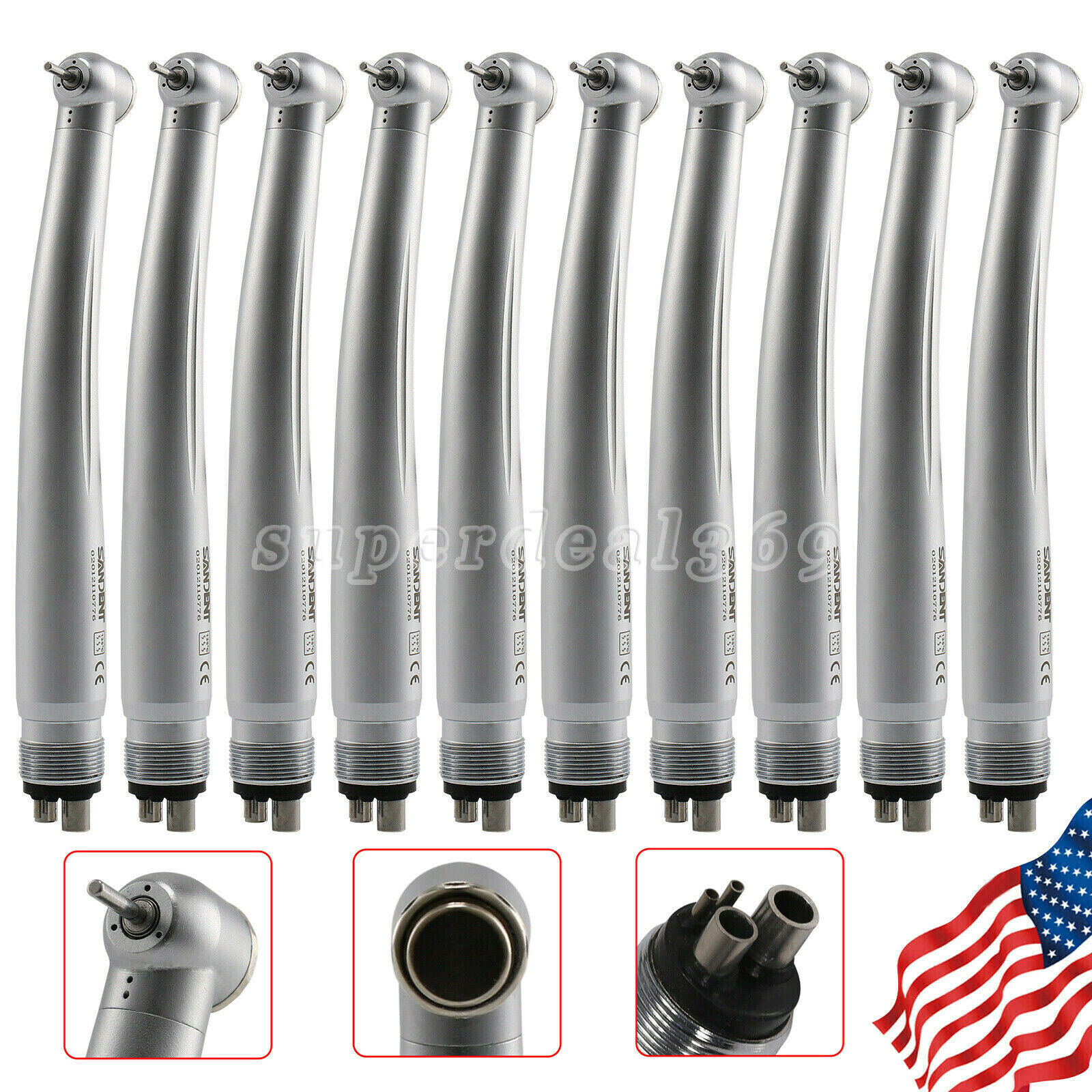 10*SANDENT Dental High Speed Turbine Handpiece Push Button Standard Head 4 Hole