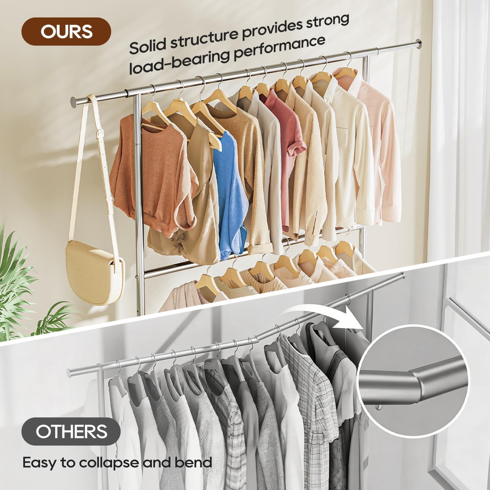 TigerParty Heavy Duty Clothes Rack for Hanging Clothes, Adjustable 2-Tier Rod…