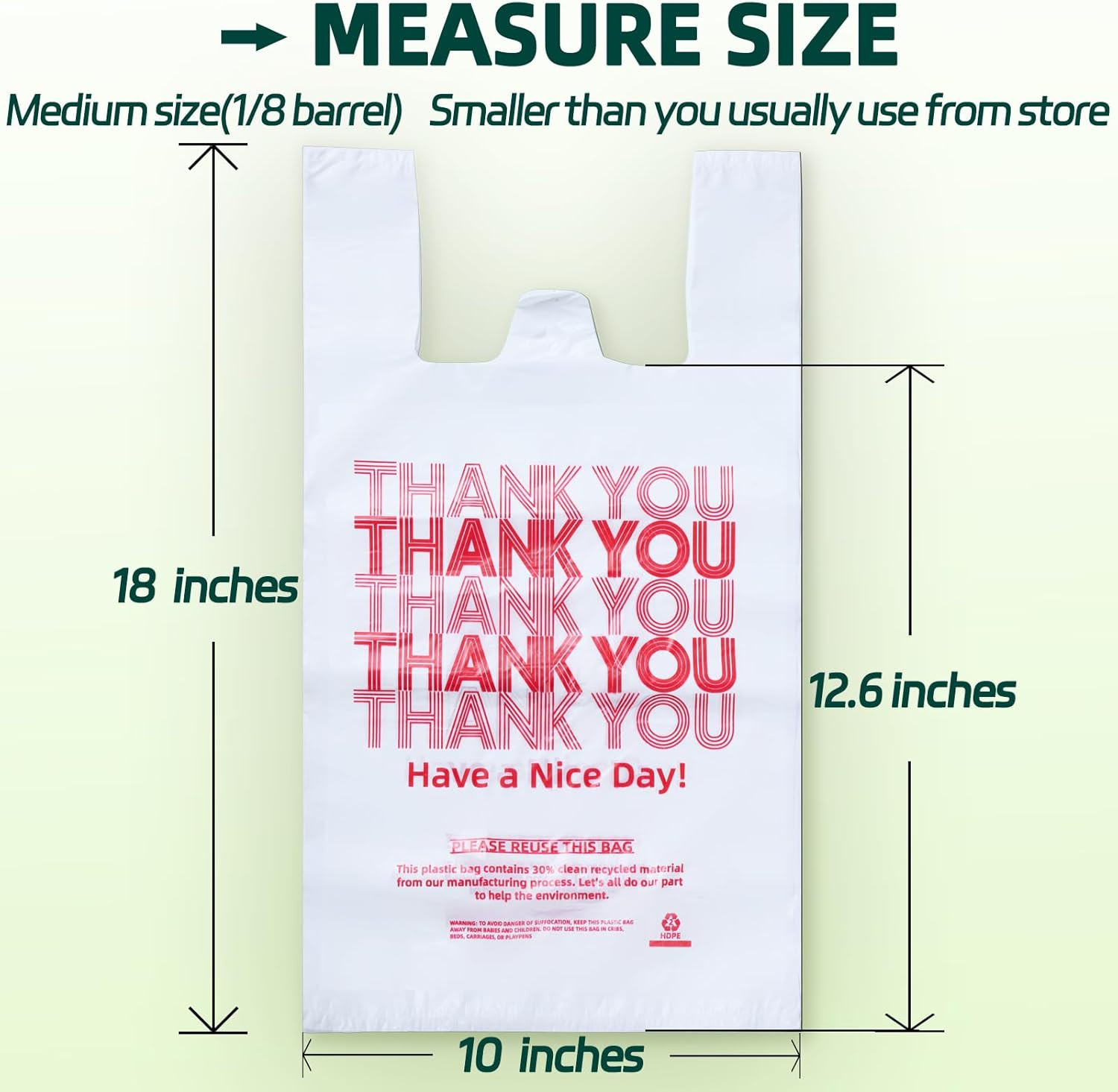 Medium Size 100 Count Plastic Bags with Handles, T-Shirt Bags, Thank You bags, S