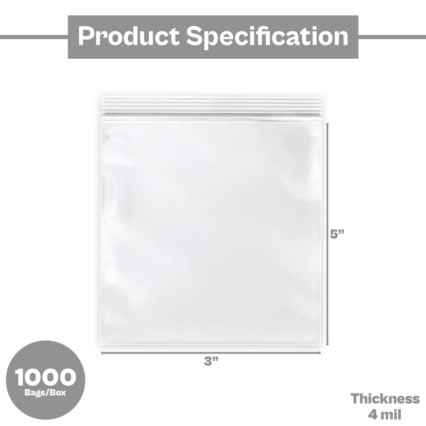 1000 Reclosable Zipper Poly Bags 3×5 Clear Zip Lock 4 Mil Plastic Bag 3″x5″