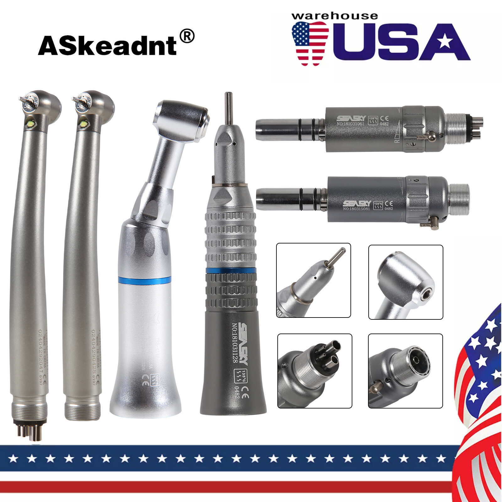 High/Low Speed Handpiece Kit E-generator LED Turbine 2/4 Holes Dental
