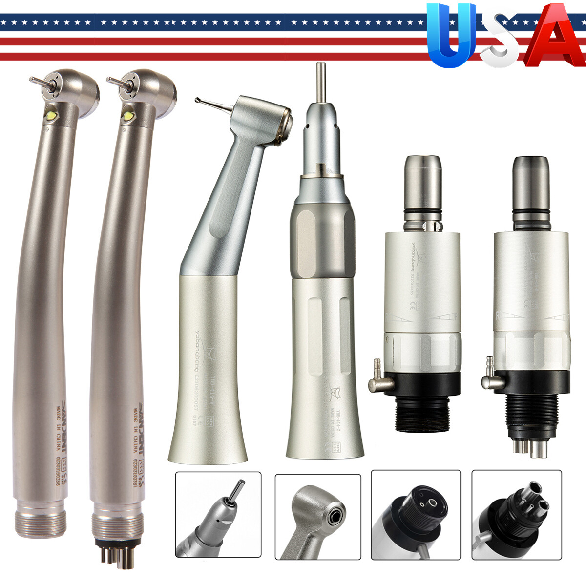 NSK Style Dental High/Low Speed Handpiece Kit E-generator LED Turbine 2/4Hole DM